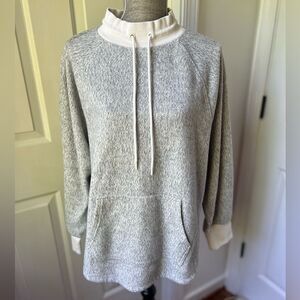 Lou & Grey Knit Sweater Pullover  Kangaroo Pocket Light Heathered Gray Large